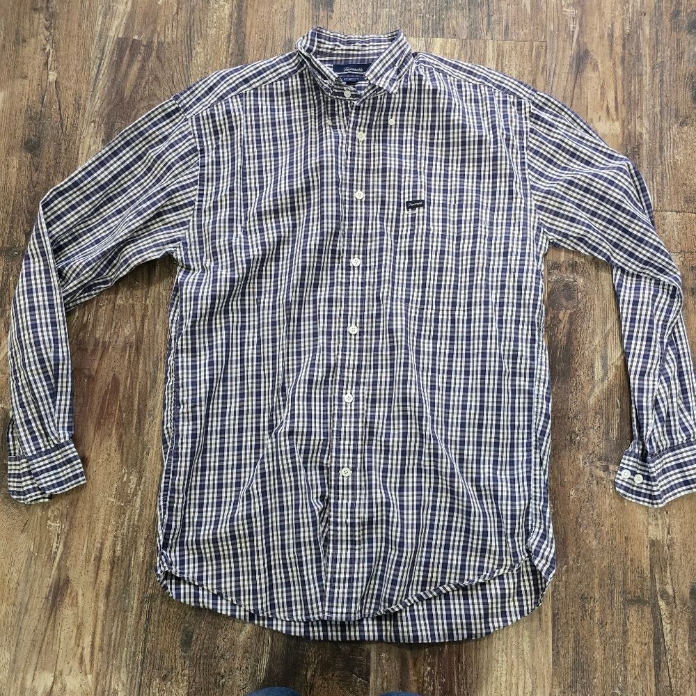Faconnable Shirt Men's Large Casual Preppy France Plaid Business Button Down